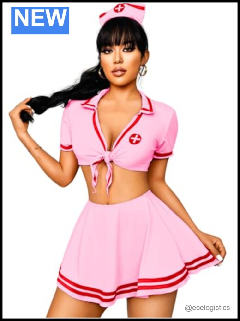 Nurse Cosplay Lingerie Set Deep V Crop Top Mini Skirt Halloween Costume